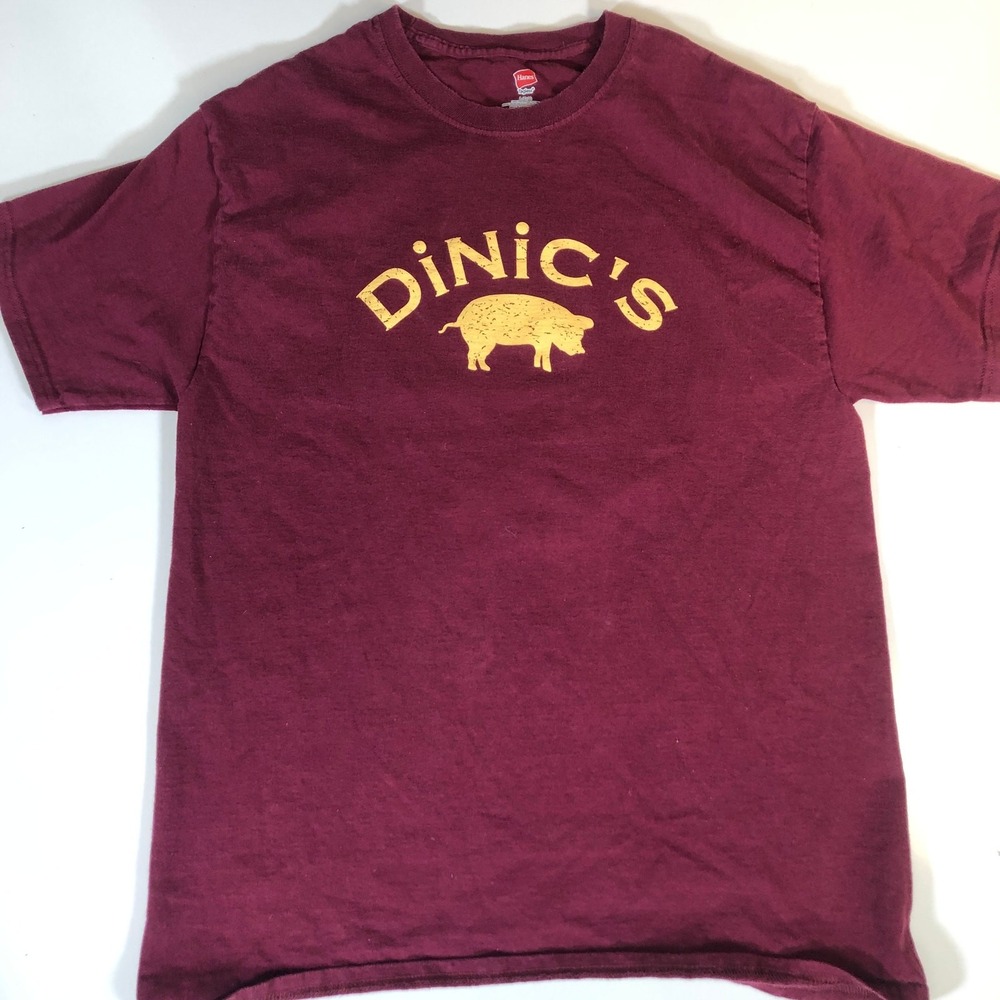 Dinics Tee Roast Beef and Pork Maroon Red L Philadelphia‎ PA